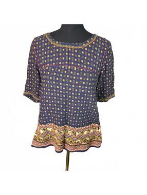 Holding Horses Short Sleeved Navy Embroidered Blouse Size 6(M)